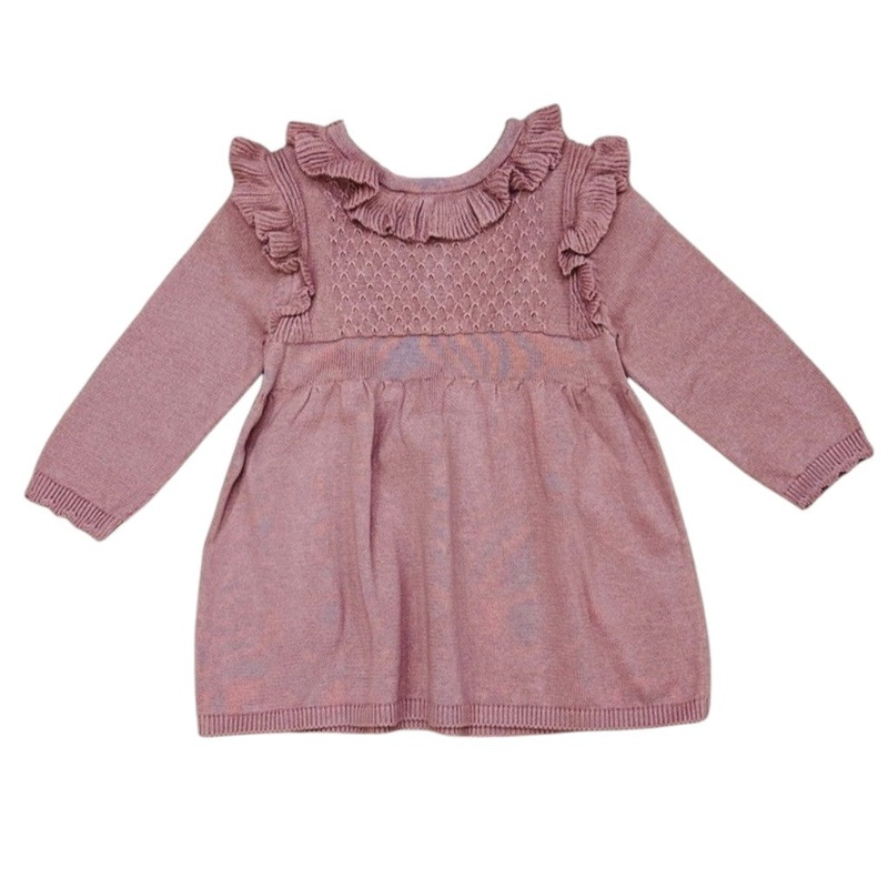 Ruffle Collar Pointelle Baby Sweater Dress