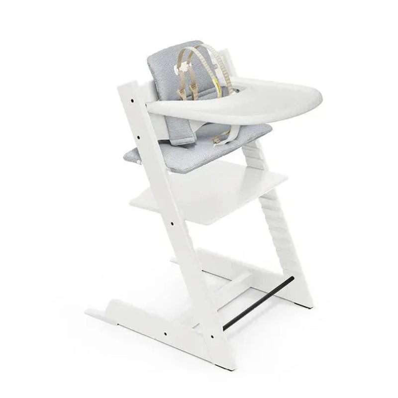 Tripp Trapp High Chair Complete – White With Nordic Blue Cushion (See description)
