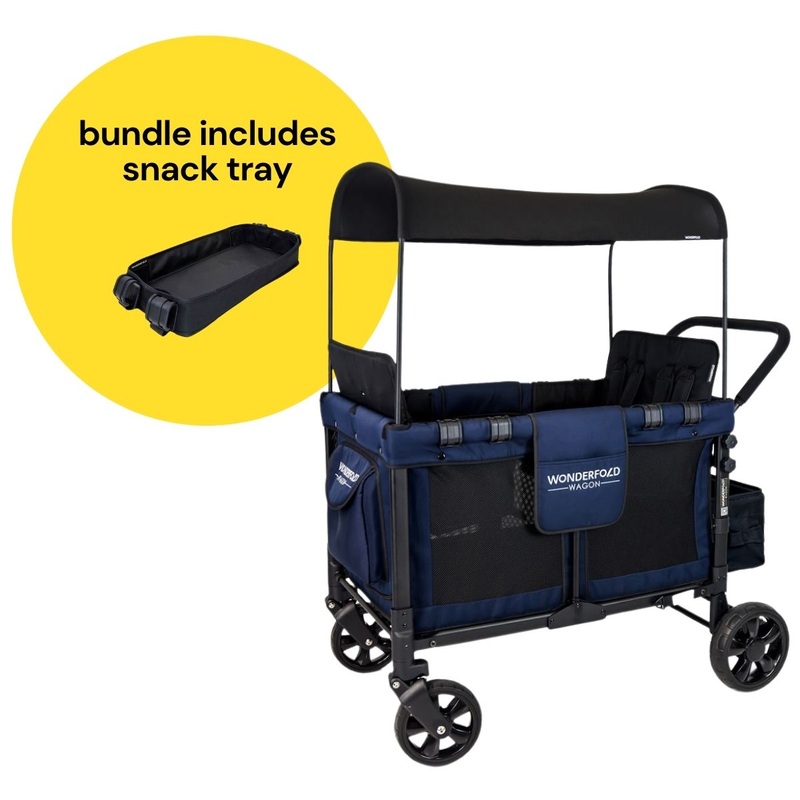 WonderFold W4 Original Quad (4 Seater) Stroller Wagon + Snack Tray Bundle – Navy
