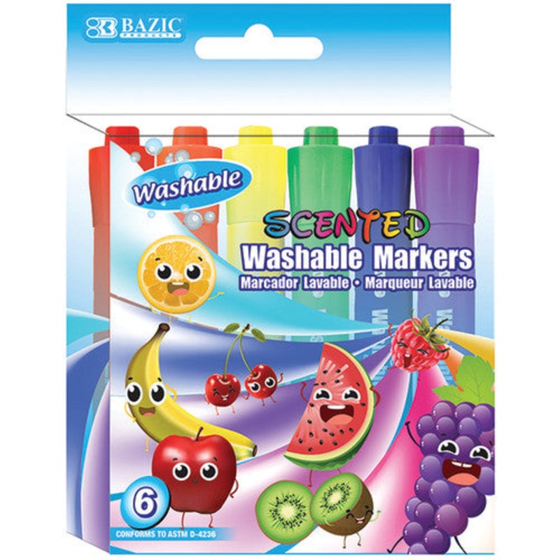 BAZIC Washable Markers, Scented, 6 colors