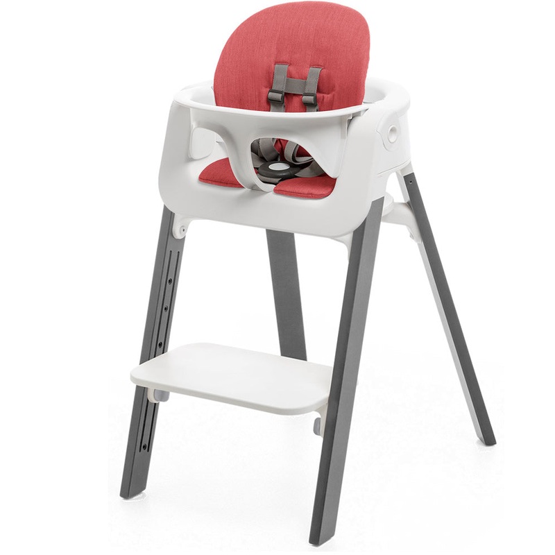 Stokke Steps Chair + Cushion (No Tray) – White/Storm Grey/Red
