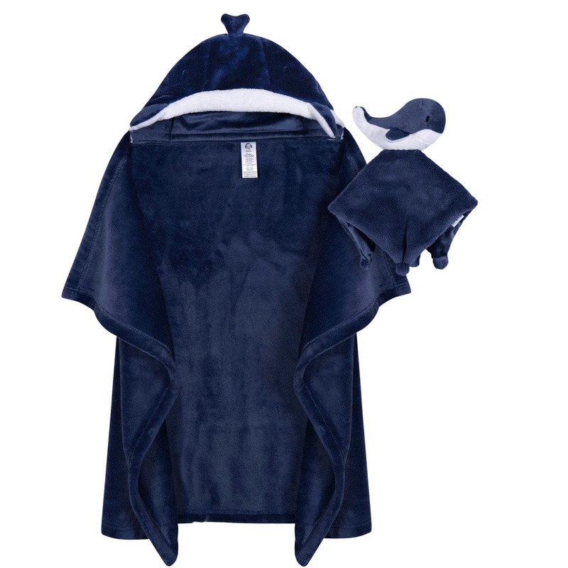 2-Pack Baby Boys Whale Hooded Wearable Blanket & Security Blanket Set