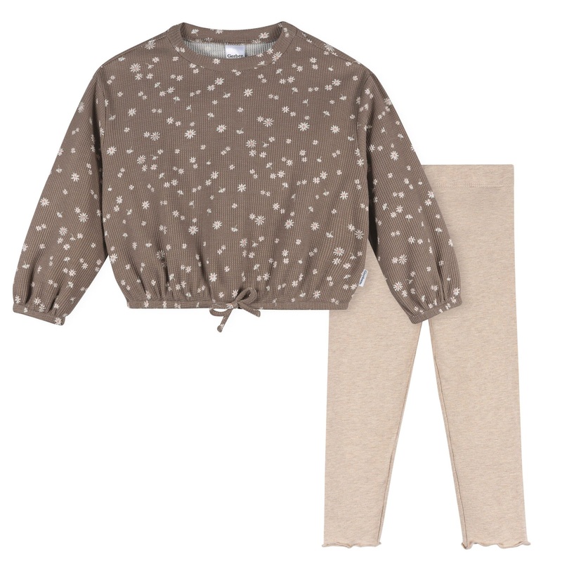 2-Piece Toddler Girls Brown Daisies Top and Legging Set