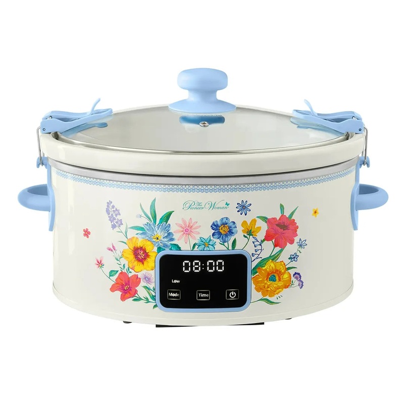 6 QT Slow Cooker,Locking Lid, DigitalBrilliant Blooms