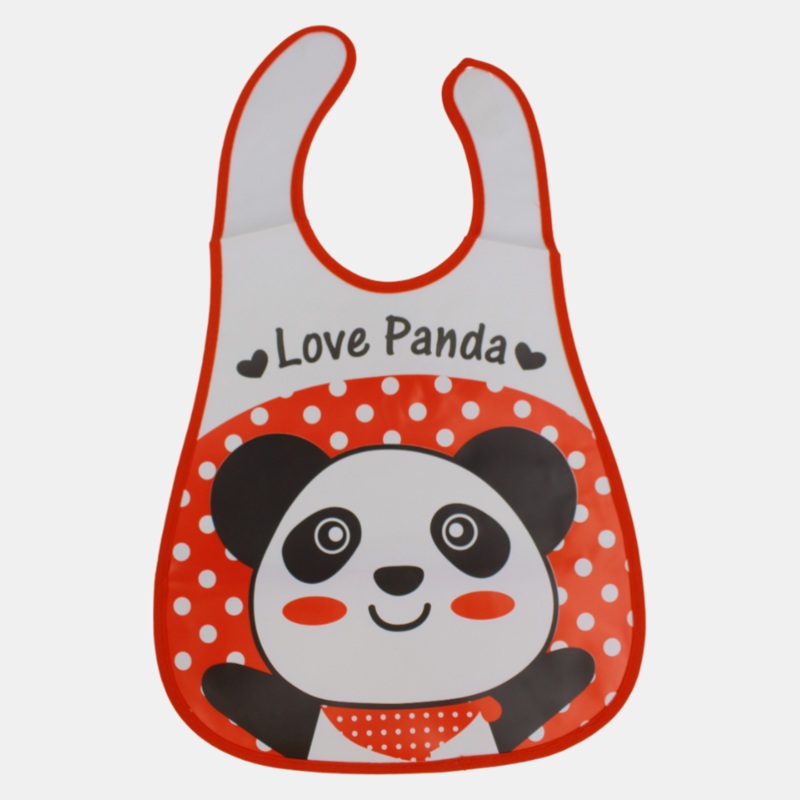 Baby Bib  White/Red with Cute Panda Design