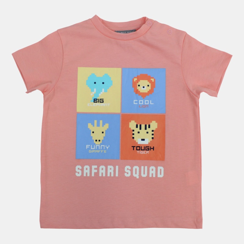 Baby Boys Cotton T-Shirt  Salmon with Animal Print
