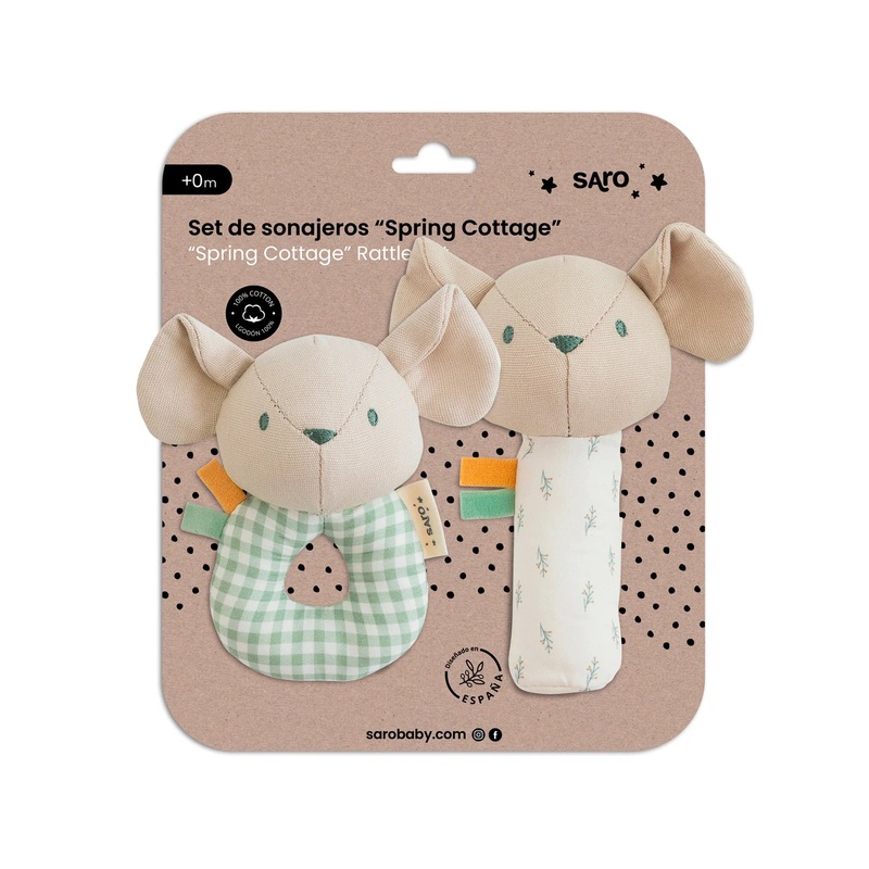 Saro Baby Spring Cottage Rattle Set