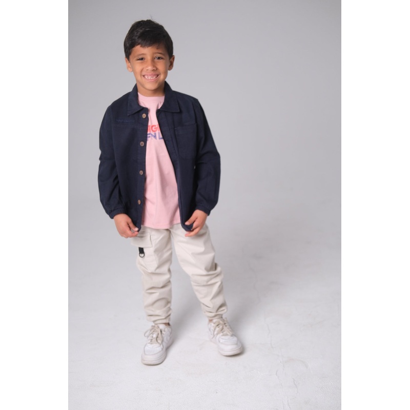 Unisex Kids “Playing Outdoors Club” Gabardine Shirt  Navy