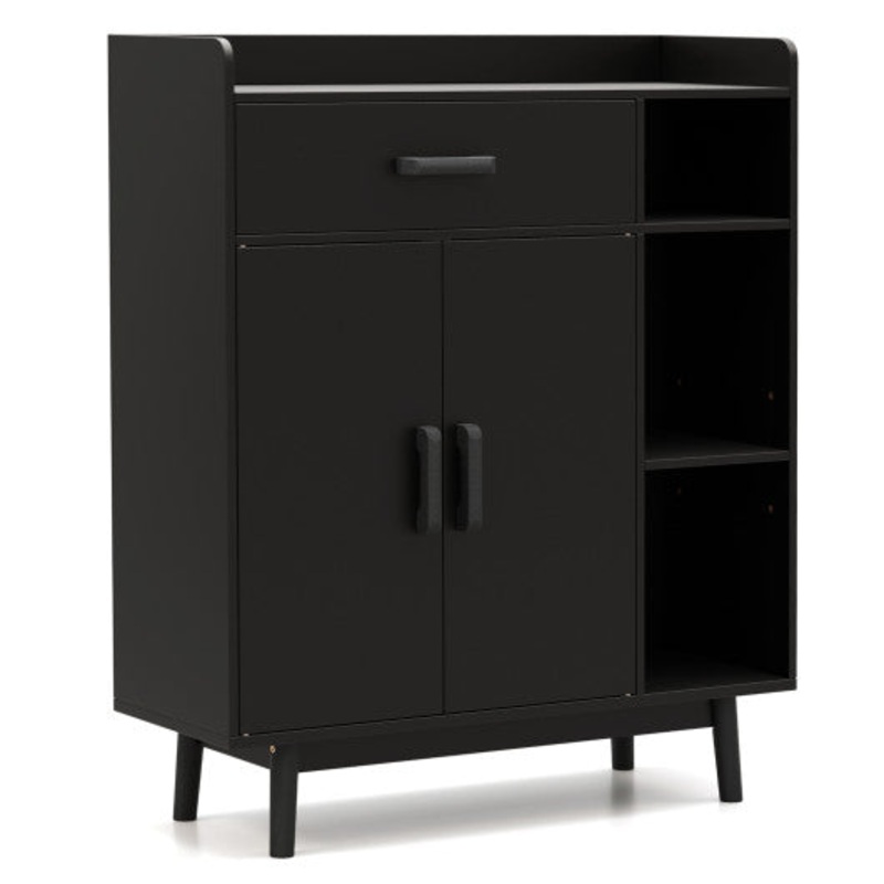 Floor Storage Cabinet Free Standing Cupboard Chest With 1 Drawer-Black
