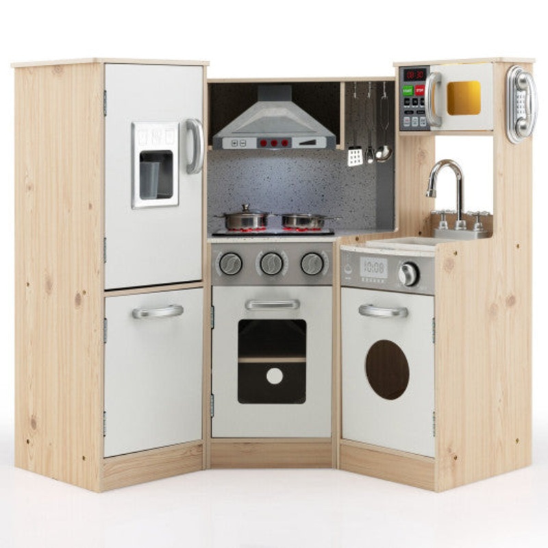Kids Corner Wooden Kitchen Playset With Cookware Accessories