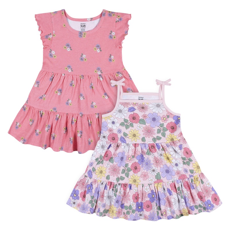 2-Pack Infant Girls Pink Floral Knit Dresses, 18M