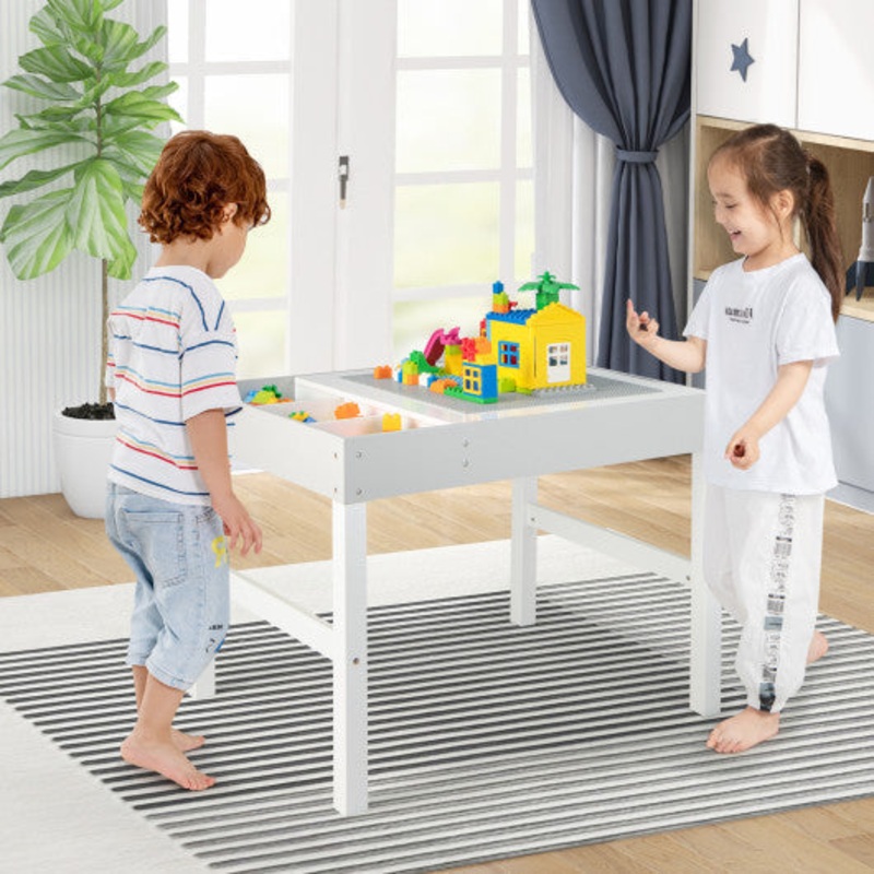3 in 1 Wooden Kids Table With Storage and Double-Sided Tabletop-White
