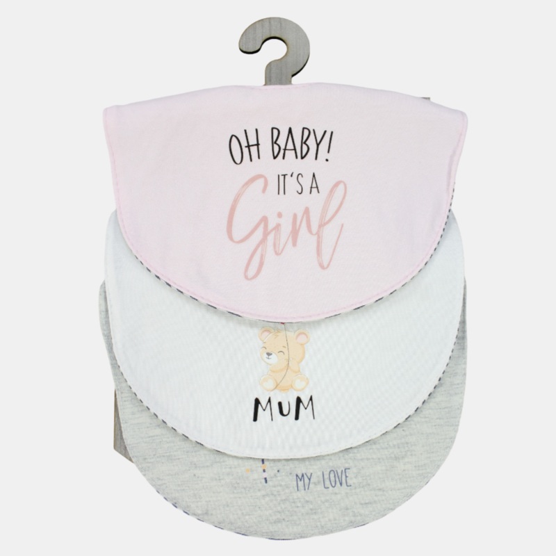 Baby Girls’ Cotton Bibs  Pack of 3  “Oh Baby, Its a Girl