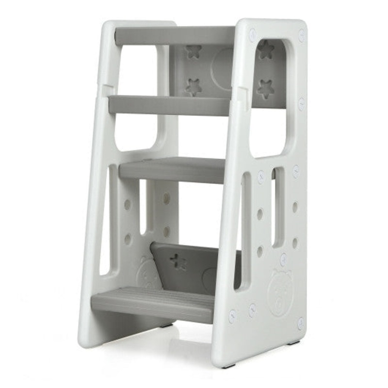 Kids Kitchen Step Stool With Double Safety Rails -Gray