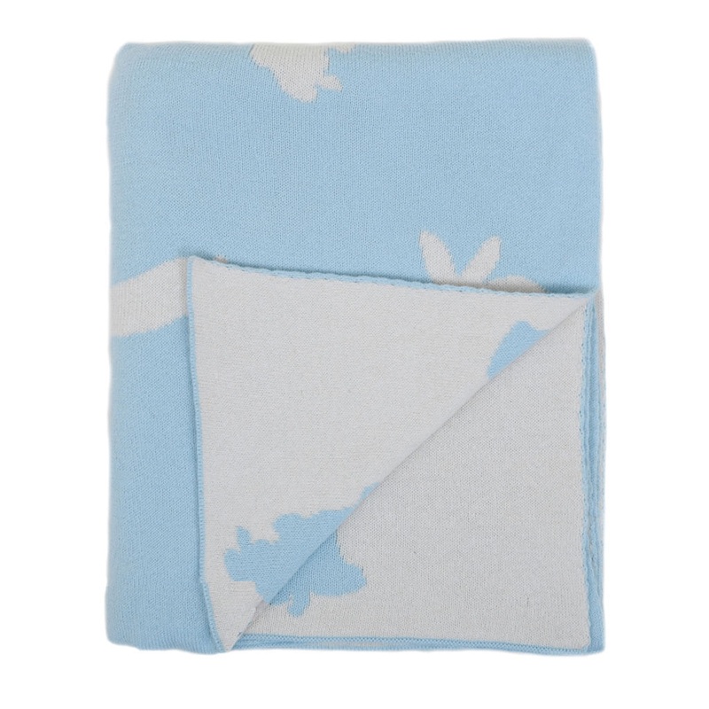 Knitted Blanket Bunny Blue Natural