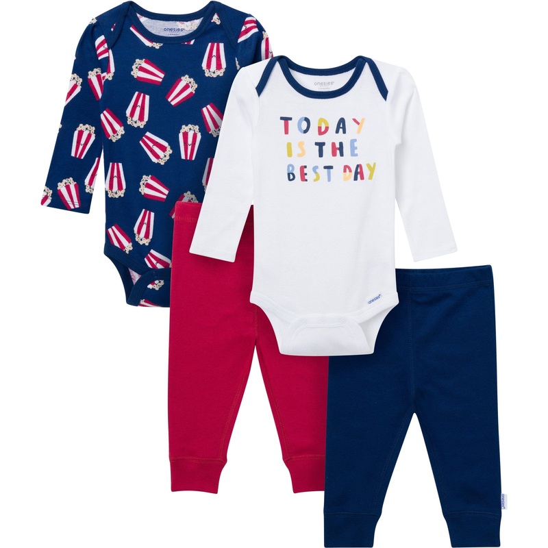 4-Piece Baby Boys Best Popcorn Day Onesies Bodysuits and Pants