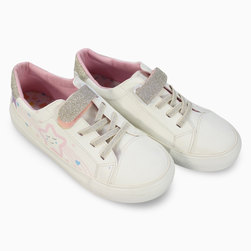 Girls Leather Sneakers   Star Detail