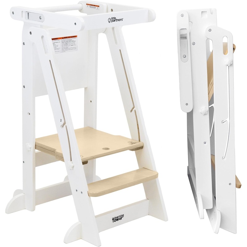 Little Partners Learn N Fold Learning Tower, Soft White with Natural