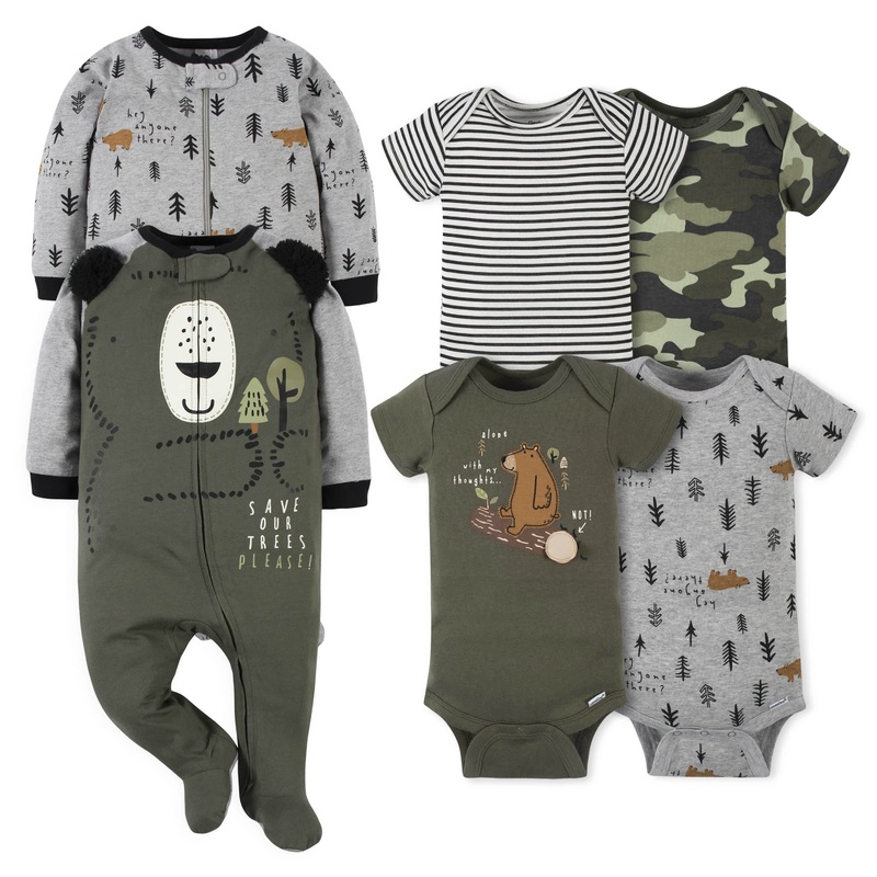 6-Piece Baby Boys Bear Onesies Bodysuit and Sleep ‘N Play Set