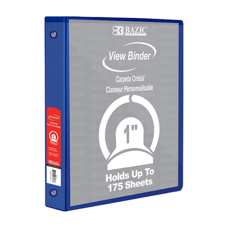 BAZIC 1″ Blue 3-Ring View Binder w/ 2-Pockets