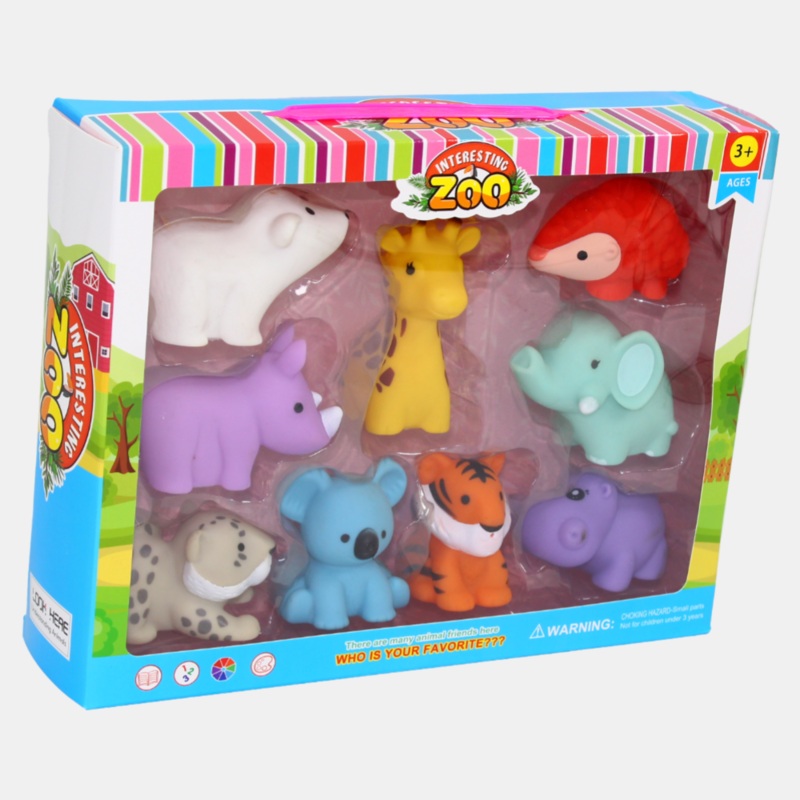 Interesting ZOO Set  9-Piece Squeaky Wild Animals