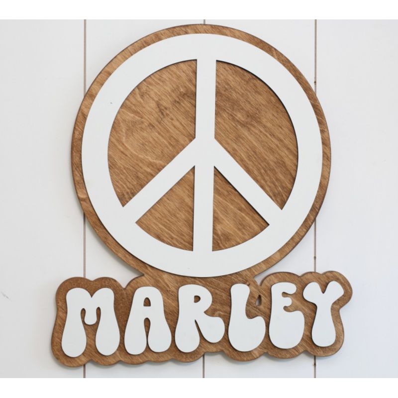 Sugar + Maple Round Personalized Name Sign | Peace Cutout