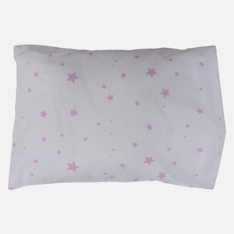 Unisex Baby Pillow with Pillowcase  Cotton  Pink & White Stars Print