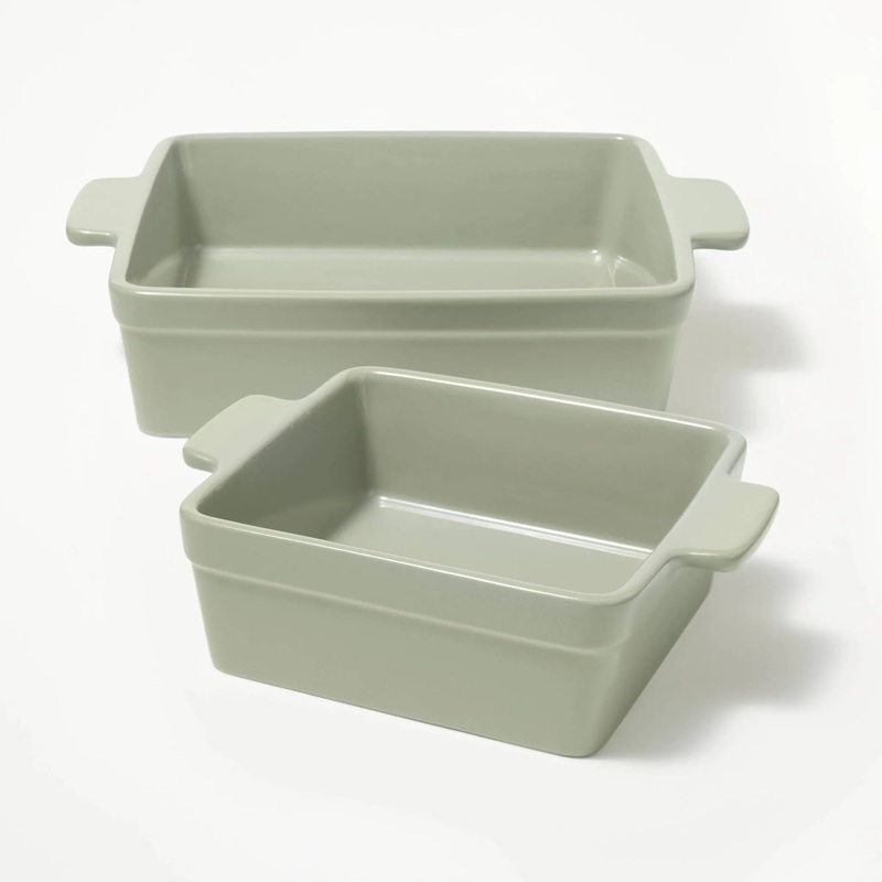 2pc Stoneware Square Baking Dish Set- Sage Green