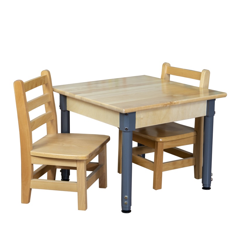 30″ Square Hardwood Adjustable-Height Table w/ Chairs (10″ Seat Height)