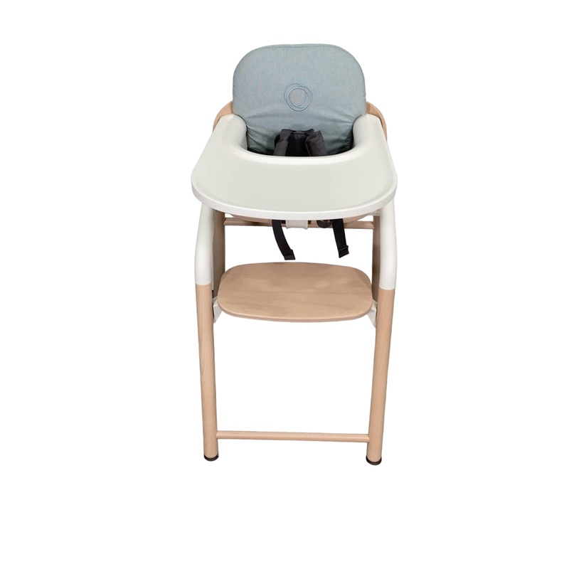 Bugaboo Giraffe High Chair, w/ Ice Blue Baby Set, Neutral Wood/White