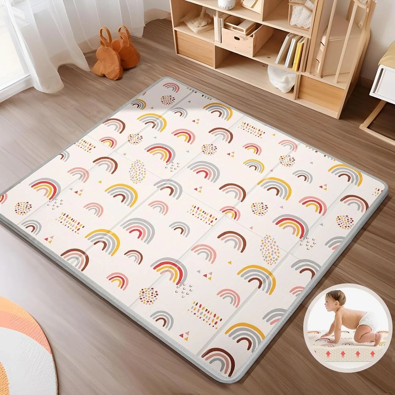 Baby Play Mat, PIGLOG 0.6in Thick Waterproof Playmats for Babies and Toddlers Kids, Safe Foam Playmat for Tummy Time, 50×50 Playpen Mat, Reversible Portable Baby Floor Mat for Infant – Rainbow