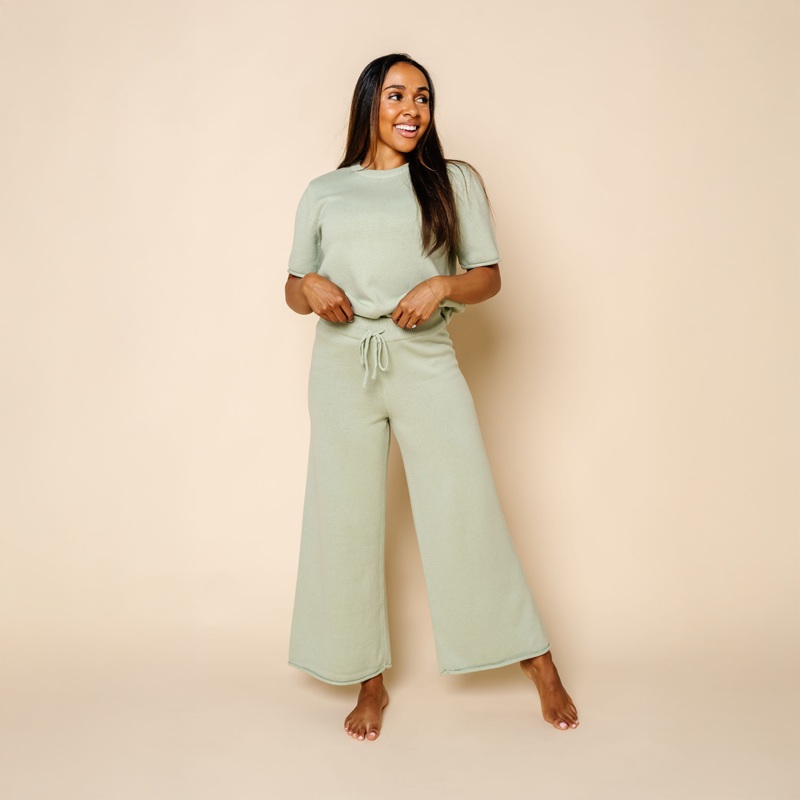 Knit Women’s Wide Leg Pants – Sage