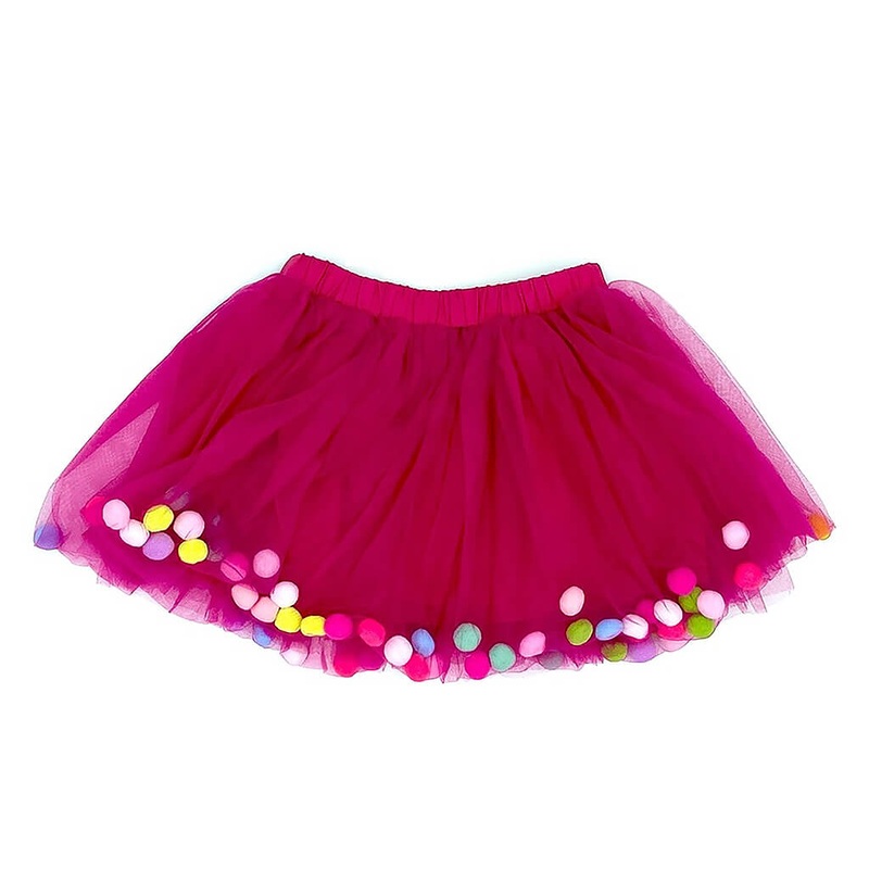 Pompom Tutu and Bow Hair Tie Set Hot Pink/Fuchsia