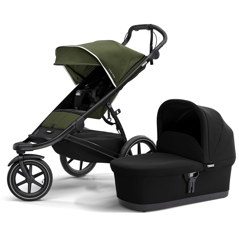 Thule Urban Glide 2 Single Jogging Stroller + Bassinet Bundle – Cypress Green / Black