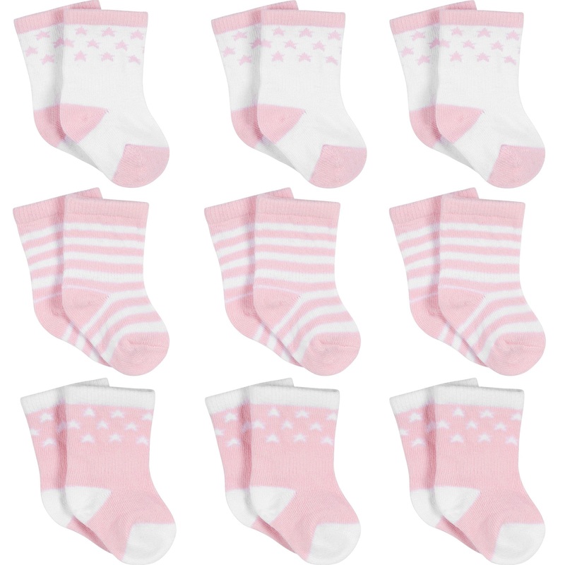 9-Pack Baby Girls Stars Jersey Crew Socks