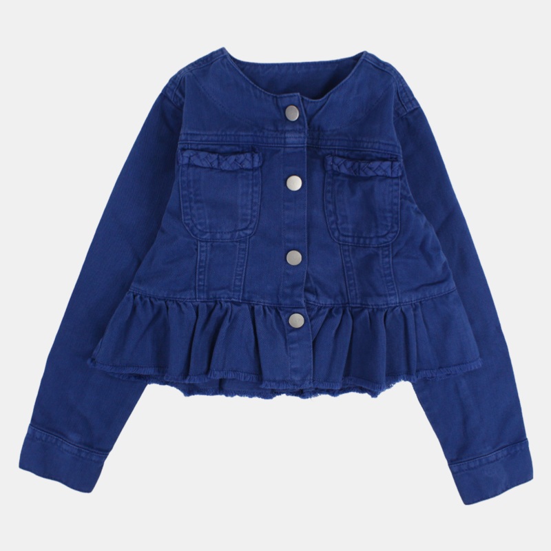 Girls Long-Sleeved Ruffled Indigo Gabardine Jacket