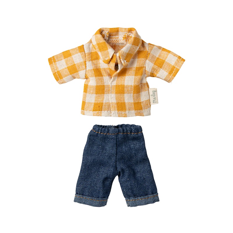 Maileg Dad Yellow Checked Shirt And Pants