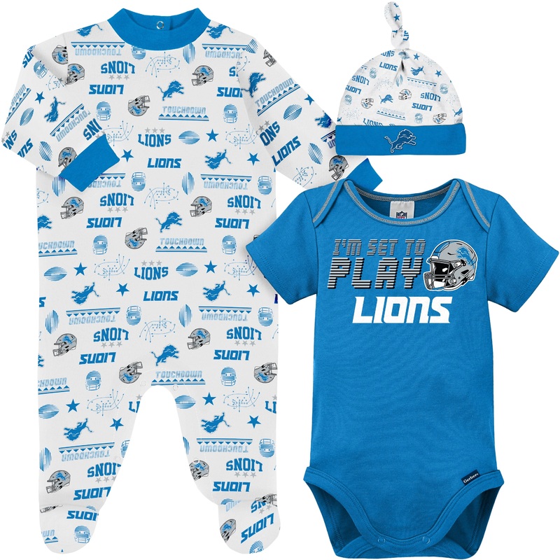 3-Piece Baby Boys Detroit Lions Bodysuit, Sleep ‘N Play, and Cap Set
