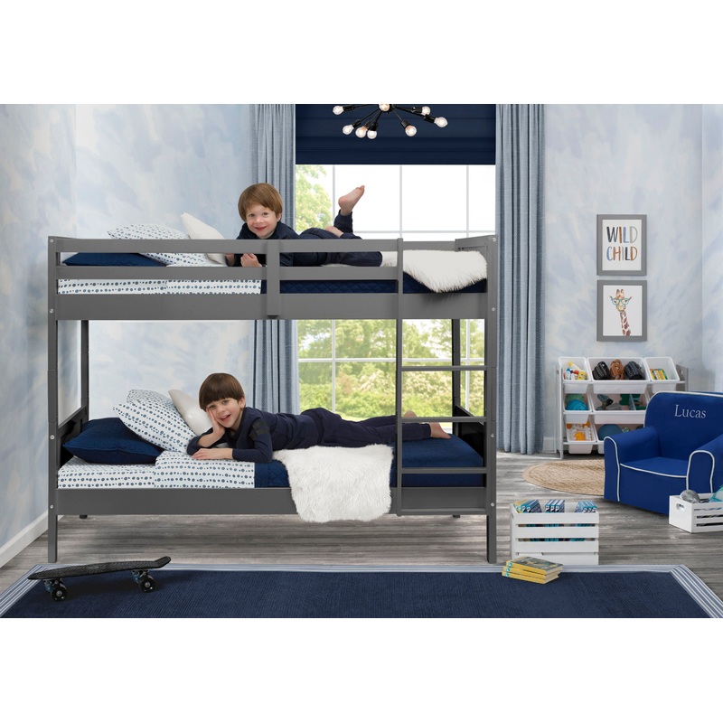 Convertible Twin Bunk Bed with Ladder and Guardrails