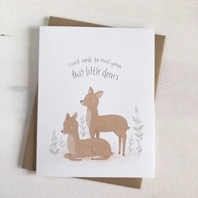 Fabled Forest – New Twin Babies Greeting Card – Two Little Dears