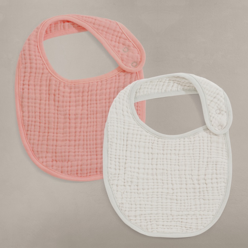 Oilo Eggshell Creme & Rosette Pink Premium Muslin Bib 2-Pack