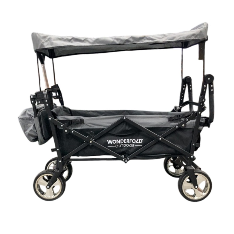 Wonderfold S4 Push & Pull Premium Utility Folding Wagon with Canopy, Black, S Series