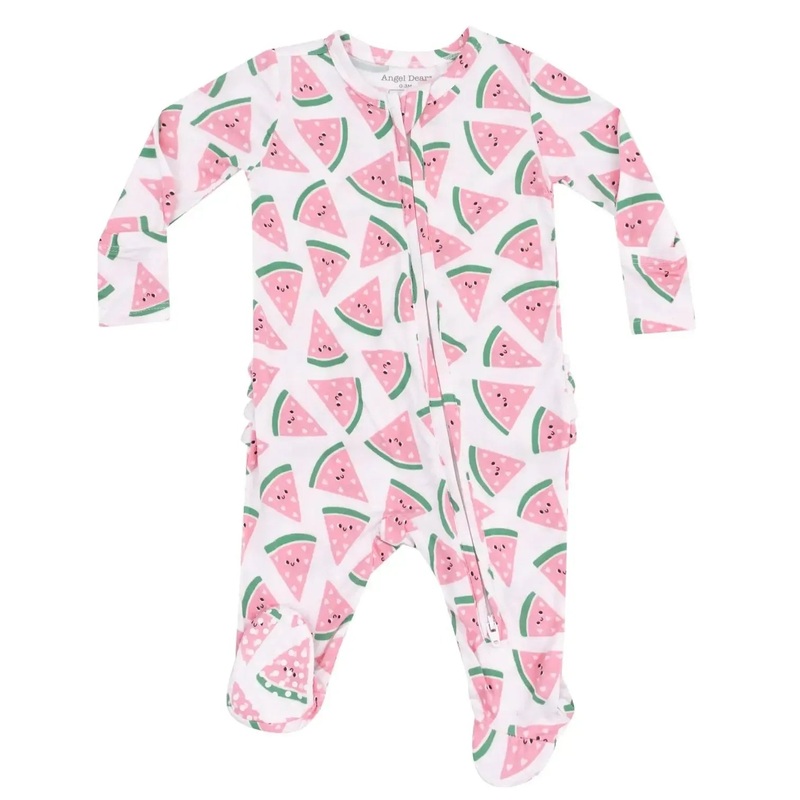 Angel Dear – Two-Way Zipper Ruffle Back Footie – Watermelon Hearts
