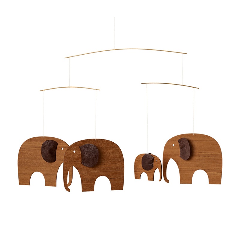 Elephant Party Teak Mobile