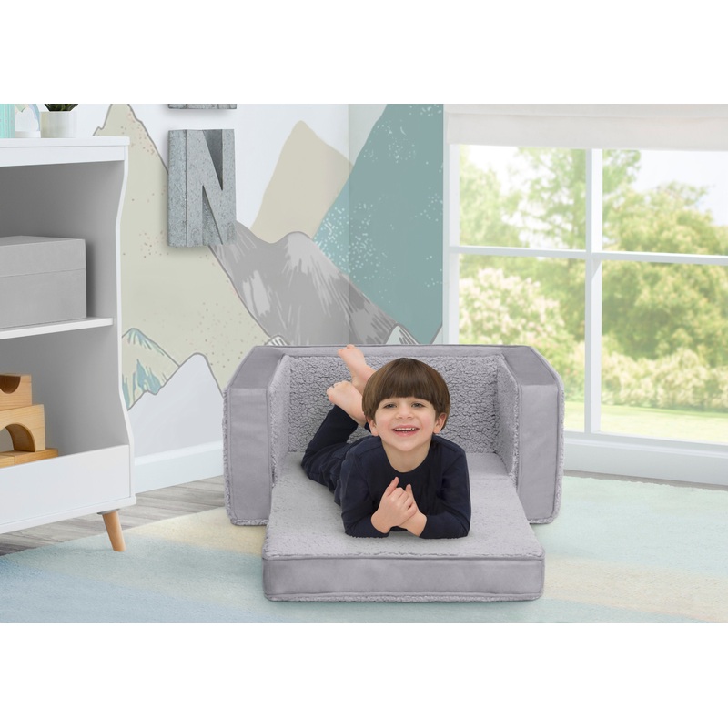 Cozee Flip-Out Sherpa and Suede 2-in-1 Convertible Chair to Lounger for Kids