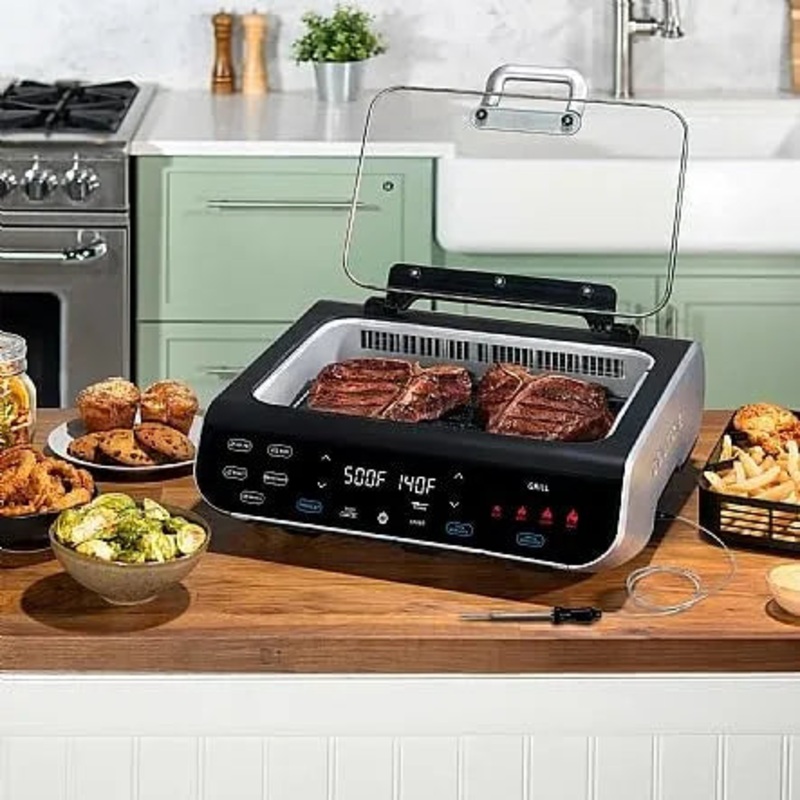 FoodStation Smokeless Grill, Griddle & Air Fryer with with Smoke Extracting Technology, 6 One-Touch Cooking Functions