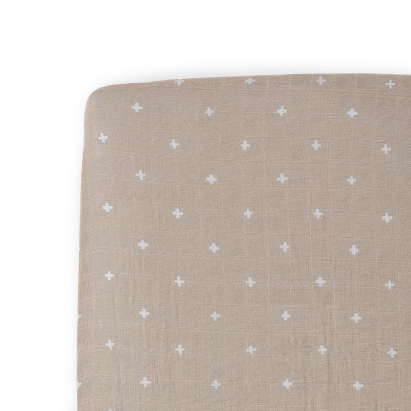 Little Unicorn Cotton Muslin Fitted Mini Crib Sheet, Taupe Cross