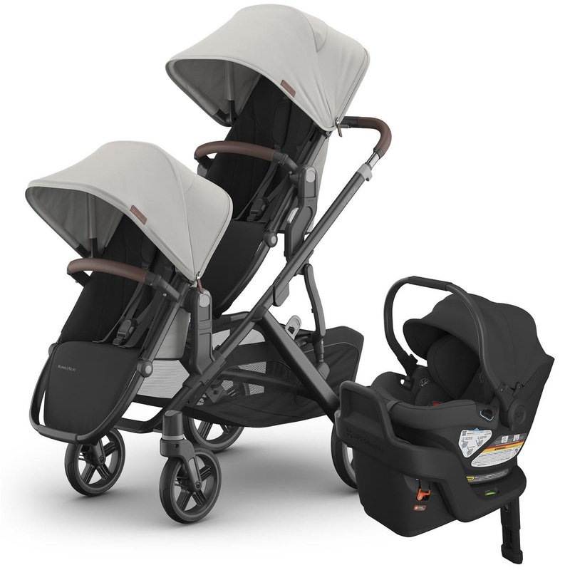 UPPAbaby Vista V3 Double Stroller with RumbleSeat V3 + Aria Travel System Bundle – Savannah / Jake