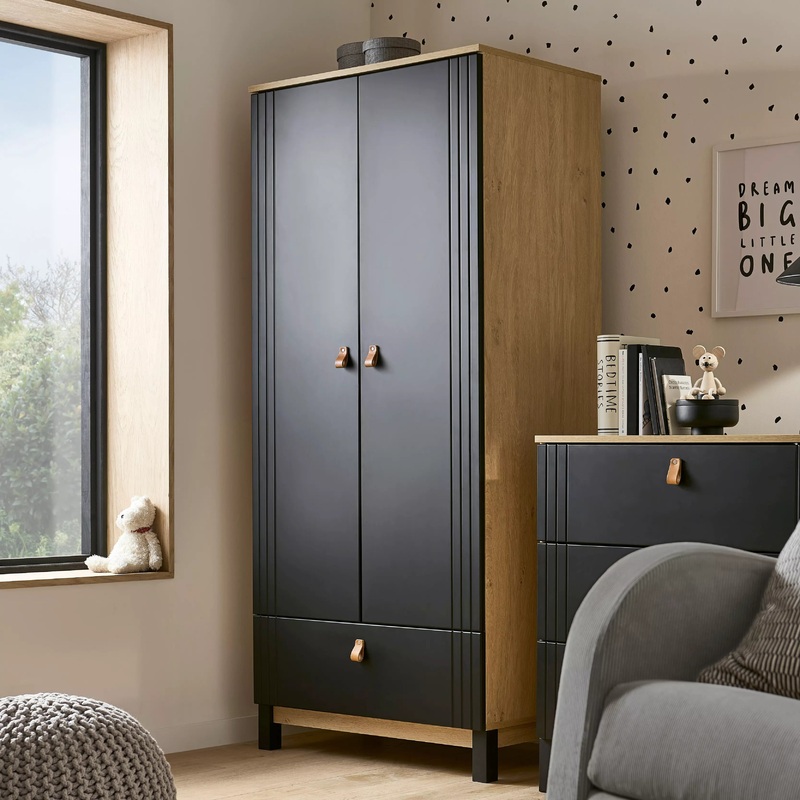 CuddleCo – Rafi Nursery Wardrobe – Oak & Black