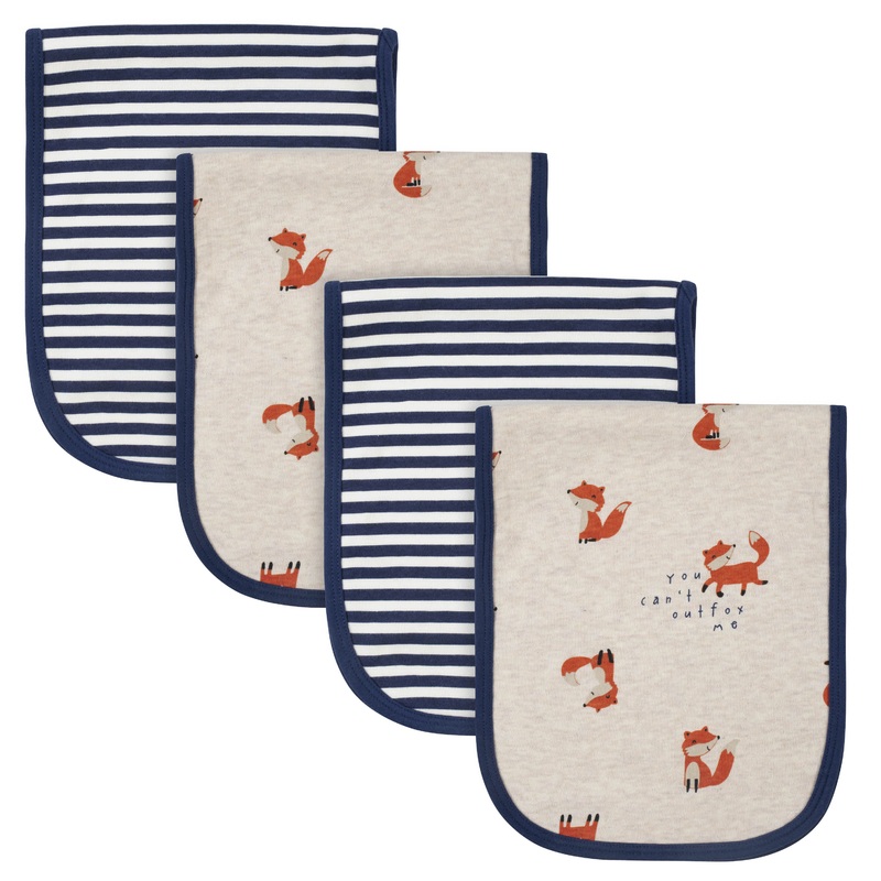4-Pack Boys Fox Terry Burp Cloths